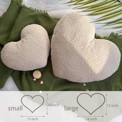 EastTree Heart Pillows, Off White Heart Shaped Pillows, Love Throw Pillows, Cute Sherpa Heart Decor, Large Fluffy Pillows, Women Girls Living Bedroom Home Decoration 15x18 Inch