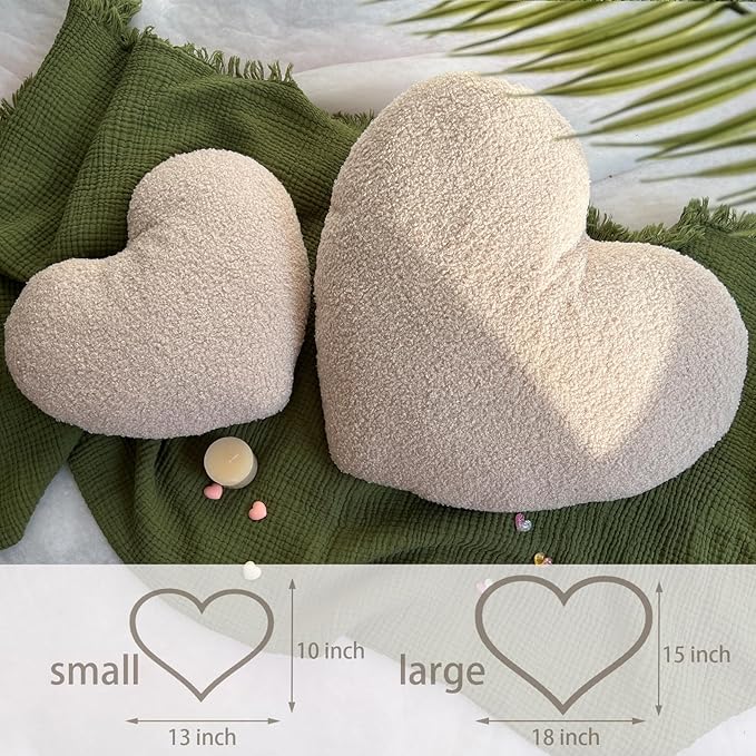 EastTree Heart Pillows, Off White Heart Shaped Pillows, Love Throw Pillows, Cute Sherpa Heart Decor, Small Fluffy Pillows, Women Girls Living Bedroom Home Decoration 10x13 Inch