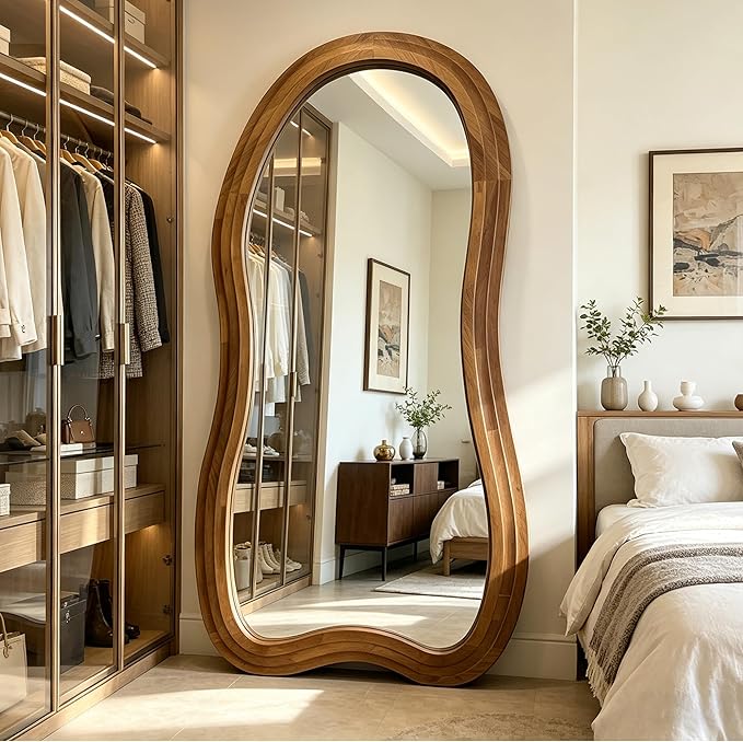 Irregular Full Length Mirror, 71"x33.5" Premium Oversized Organic Floor Mirrors with Triple Layer Solid Wood Frame, Asymmetrical Full Body Mirror for Living Room Entryway, Leaning/Hanging