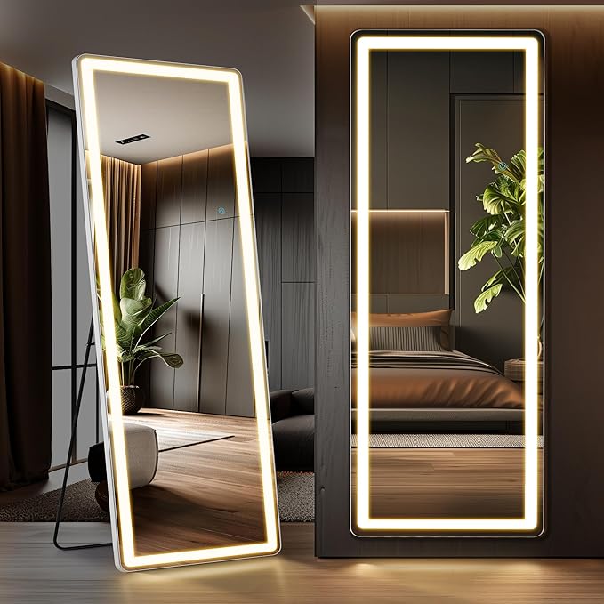 71" x 26" Arched Full Length Mirror with LED Lights, Floor Mirror with Stand, Wall Mirror Full Length, Body Floor Mirror, Wall Mounted Mirror for Bedroom, Dimmable, Tempered Glass