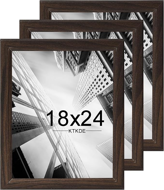 KTKDE Studio Gallery 18x24 Select Poster Frame Set of 3, Walnut Wooden frames Display Poster, Posters & Art Prints for Artwork Wall Vertical or Horizontal Display best gift