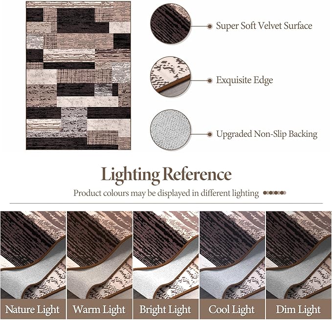 FlyDOIT Modern Geometric Patchwork Area Rug, 4x6 Chocolate Large Rugs for Living Room, Rockwood Collection Indoor Rugs for Bedroom, Throw Carpet Floor Decor for Entryway Dining Room Office Nursery
