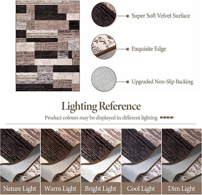 FlyDOIT Modern Geometric Patchwork Area Rug, 6x9 Chocolate Large Rugs for Living Room, Rockwood Collection Indoor Rugs for Bedroom, Throw Carpet Floor Decor for Entryway Dining Room Office Nursery