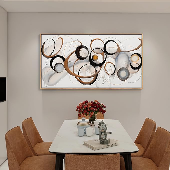 Framed Wall Art Living Room Wall Decor Framed Abstract Canvas Wall Art Bedroom Wall Decor Above Bed Office Decorations for Work Modern Artwork 24×48IN Wood Frame