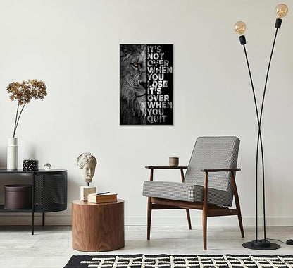 Lion Head Prints Canvas Inspirational Wall Art Black and White Animals Poster Motivational Quote Picture for Office Decor Framed Ready to Hang 24x36inches