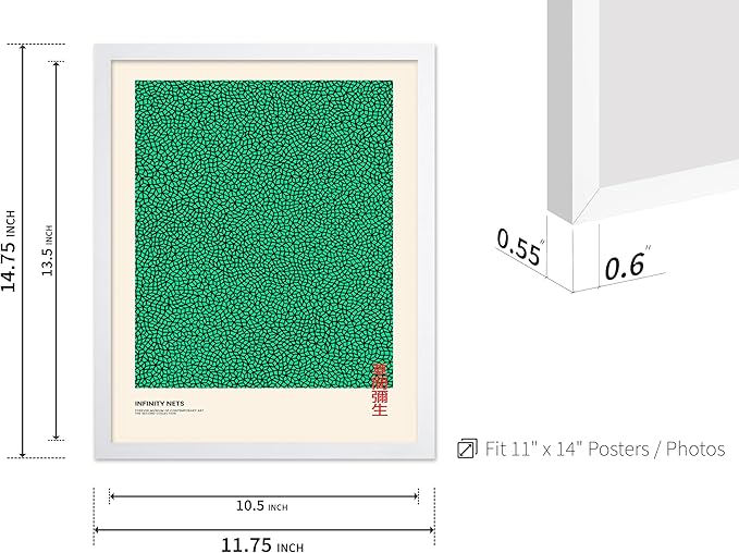 Poster Master Vintage Poster - Retro Pop Art Print - Gift for Artist, Friend - Infinity Nets, Japanese, Green, Modern, Abstract - Wall Decor for Home, Office, 11x14 White Framed