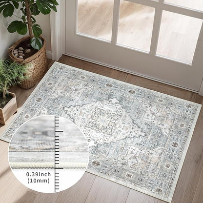 Area Rug 5×7 Washable Rugs for Bedroom, Vintage Floral Rug Soft Non Slip Stain Resistant Carpet for Living Room Dinning Room Kitchen Home Office Blue Green Multi
