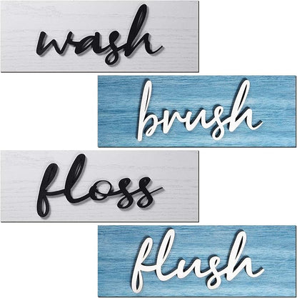Jetec 4 Pieces Farmhouse Bathroom Wall Decor Wash Signs Rustic Hanging Wooden Signs Primitive Wall Arts Vintage Country Wooden Decorations for Home Room Bathroom(Blue, White)
