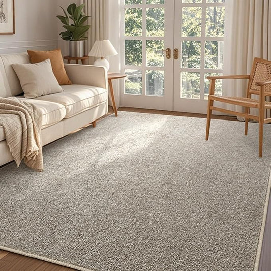 FinRèc 4x6 Washable Area Rugs for Bedroom Living Room, Low Pile Thin Rug Solid Color, Non-Slip Carpet Indoor for Home Decor (Greige/White)