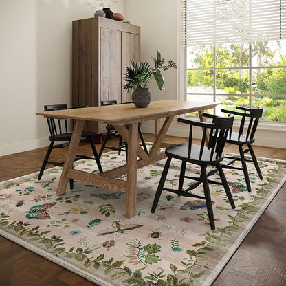 Machine Washable Rugs for Living Room: 9x12 Area Rugs Vintage Rugs Stain Resistant Non Slip Low Pile Soft Lightweight Carpet Rug for Bedroom Kitchen Dining Room Nursery Kids Room Farmhouse