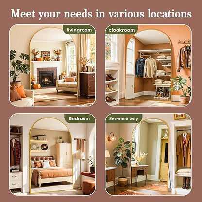 Full Length Mirror, 82"x44" Arched Full Body Mirror, Oversized Floor Mirrors, Leaning Free Standing Mirrors, Hanging Mounted Large Mirrors for Bedroom Dressing Room, Cloakroom, Gold