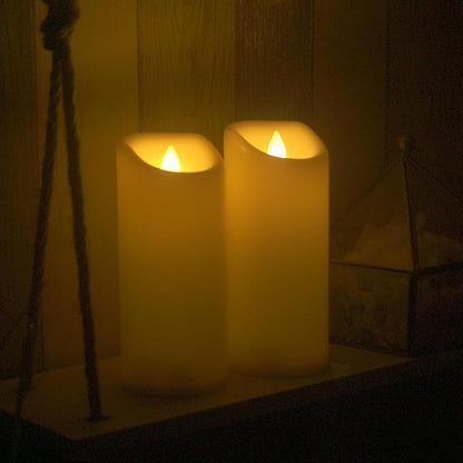 CANDLE CHOICE Outdoor Battery-Operated Flameless Candles with Remote Timer Waterproof Flickering Plastic Electric LED Pillar Lights for Lantern Patio Garden Wedding Halloween Christmas 3”x7” 2 Pack