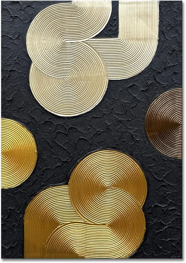 Slyart Black and Gold Texture Wall Art, Handmade 3D Arch Painting, 28"x40" Large Abstract Canvas Wall Art