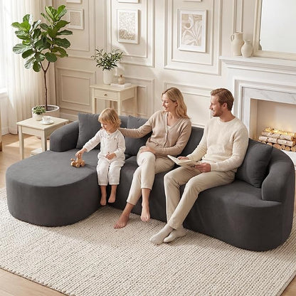 103" L Shaped Boneless Sectional Couches for Living Room, Curved Modular Sectional Sofa with Chaise, Modern Cloud Couch Deep 3 Seat No Assembly, Dark Grey