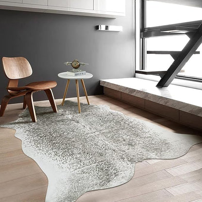 Washable Cowhide Rug for Living Room, Large 6x7 Grey Speckled Faux Cow Print Area Rugs, Non Slip Animal Skin Bedroom Carpet, Rustic Cabin Modern Farmhouse Home Decor Fake Hide Floor Mat