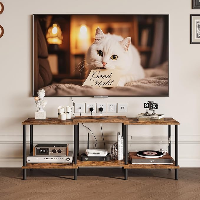 TV Stand, Entertainment Center, Industrial TV Media Console Table with Open Storage Shelves, 2 Tier TV Cabinet for Living Room, Bedroom LTS107RB
