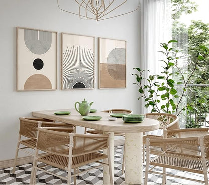 Mid Century Modern Wall Art Set of 3 Neutral Boho Art Prints Abstract Geometric Wall Art Picture Black Beige Minimalist Painting Canvas Artwork for Living Room Bedroom 24x36 Inch UNFRAMED