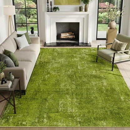 RELEANY Washable Area Rugs 8'x10' Non-Slip Modern Abstract Soft for Living Room Entryway Bedroom Nursery, Print Pattern, Grass Green
