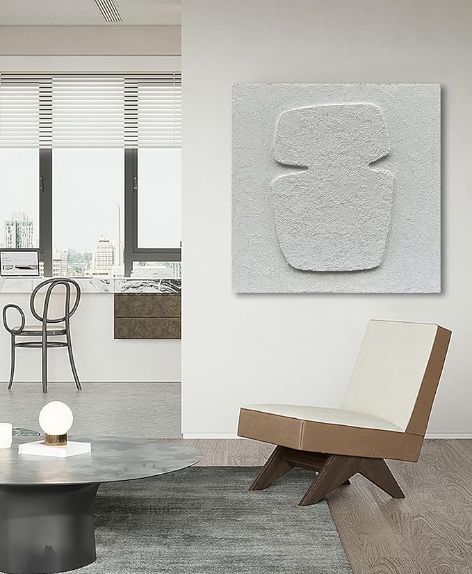 NANKAI Art Hand Painting Modern Minimalist Art Oil Painting White Thick Texture Abstract Painting 24x24 inch Canvas Wall Decorative Art