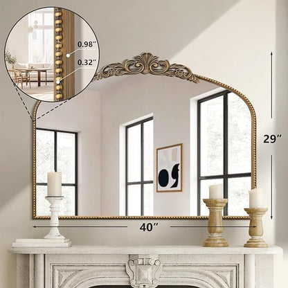 Micasso Large Vintage Gold Mirror: 40"x29" French Baroque Antique Arched Mirror - Traditional Ornate Decorative for Wall/Fireplace/Mantel/Entryway/Bathroom/Hallway - Home Decor for Living Room