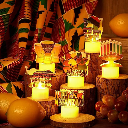 Tuanse 12 Pcs Kwanzaa Kinara LED Flameless Candles Kwanzaa Table Decorations African Heritage Harvest Holiday Party Favor for African Celebration Traditional Home Decor
