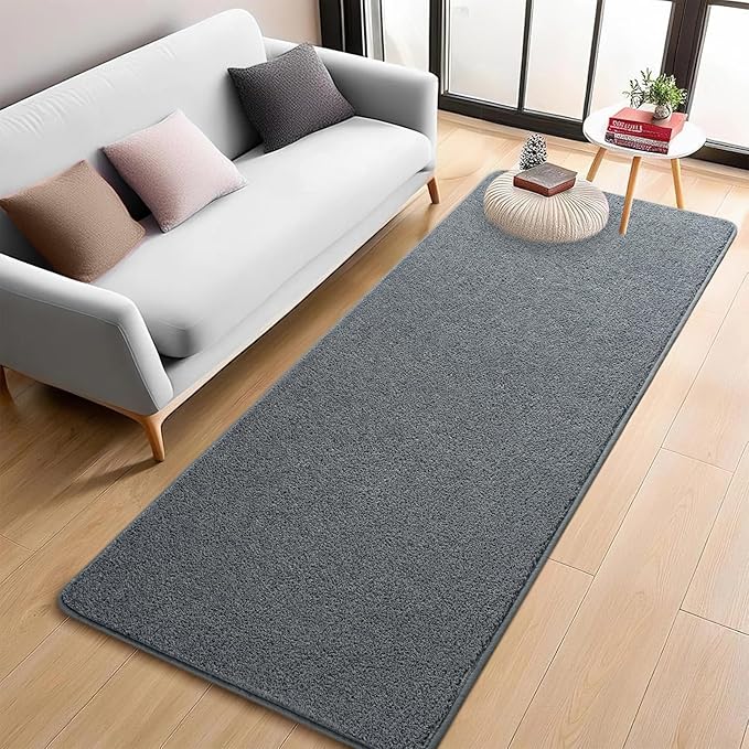 2x6 Bedside Runner Rug, Dark Grey Hallway Area Rugs for Bedroom, Low Pile Washable Modern Memory Foam Carpet, Non Slip Soft Carpets for Entrance Kitchen Laundry Living Room Decor