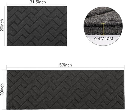 hicorfe Kitchen Runner Rugs and Mats Sets,2 Pieces Absorbent Non-Slip Kitchen Rug,Comfort Kitchen Mat for Floor,Washable for Kitchen,Hallway,Office,Sink,Laundry(20"x59"+20"x32",Charcoal)