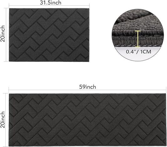 hicorfe Kitchen Runner Rugs and Mats Sets,2 Pieces Absorbent Non-Slip Kitchen Rug,Comfort Kitchen Mat for Floor,Washable for Kitchen,Hallway,Office,Sink,Laundry(20"x59"+20"x32",Charcoal)