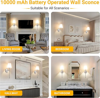 Vimhou Peel and Stick Wall Sconces, Stick On Wall Sconce Set of 2, Battery Operated Wireless Wall Light, No Drill Adhesive Wall Lamp, Corn Bulb with 10000mAh Rechargeable Battery, Bedroom Wall Decor