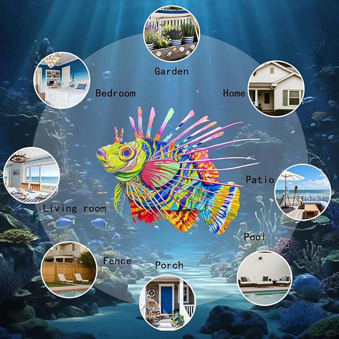 RLPZDWH 2D Flat Metal Fish Wall Art, Hanging Ocean Sea Theme Decor for Indoor and Outdoor Use, Perfect for Pool, Garden, Patio, Bathroom