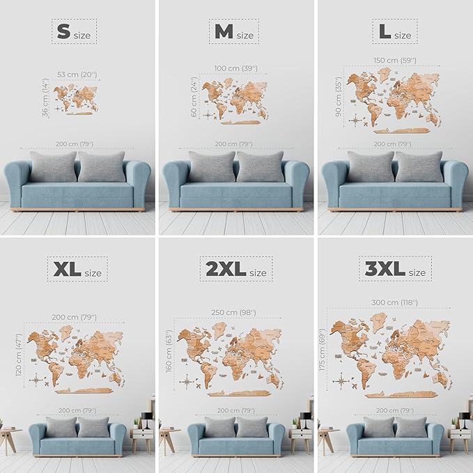 Enjoy The Wood 3D Wooden World Map Wall Art - Large Travel Map with Pins for Art Decor - Decorative Map of the World for Home, Office - Travel Wall Art Housewarming Gift Idea (Light, M, Unframed)