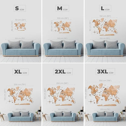 Enjoy The Wood 3D Wooden World Map Wall Art - Large Travel Map with Pins for Art Decor - Decorative Map of the World for Home, Office - Travel Wall Art Housewarming Gift Idea (Light, M, Unframed)