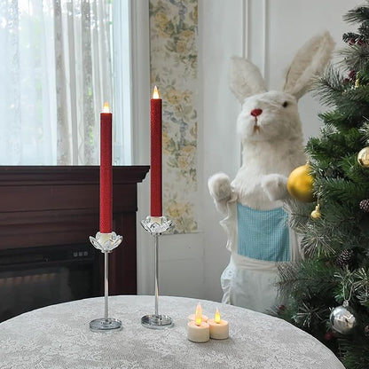 Flameless Taper Candles Flickering with Remote and Timer, 3D Moving Flame Taper Candle Battery Operated to 400 Hours, 9 Inch Window Candles, (Glittter Red)