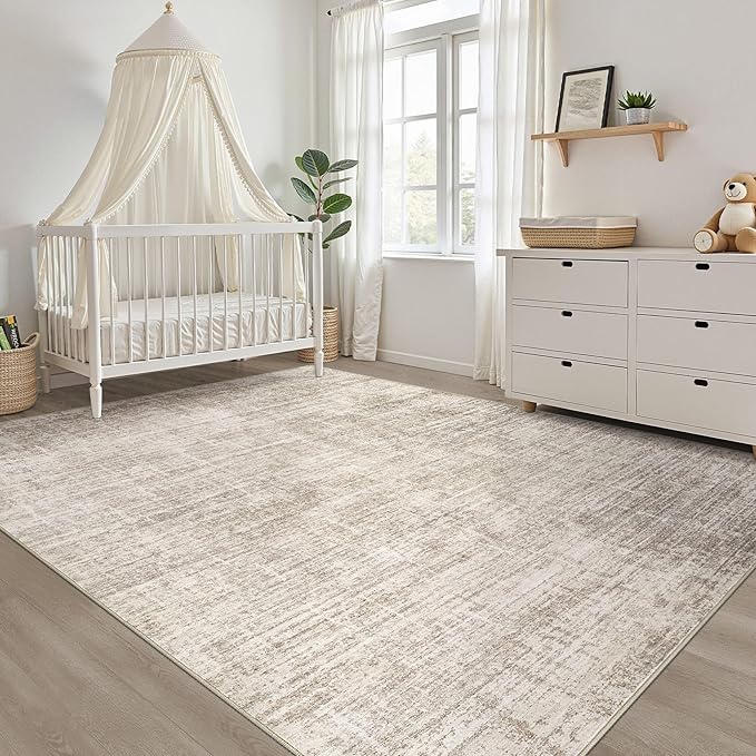 5x8 Area Rug Living Room: Washable Large Neutral Brown Rugs Abstract Soft Modern Stain Resistant Indoor Floor Non-Slip Carpet for Bedroom Nursery Kids Office Playroom Dining Room Under Table Home