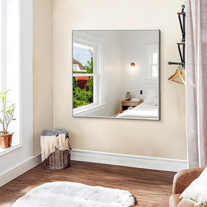 KOCUUY Silver Framed Mirror, 36"x36" Rectangle Bathroom Mirror for Wall, HD Tempered Glass, Anti-Rust Frame, Modern Design for Bathroom, Bedroom, Living Room, Entryway