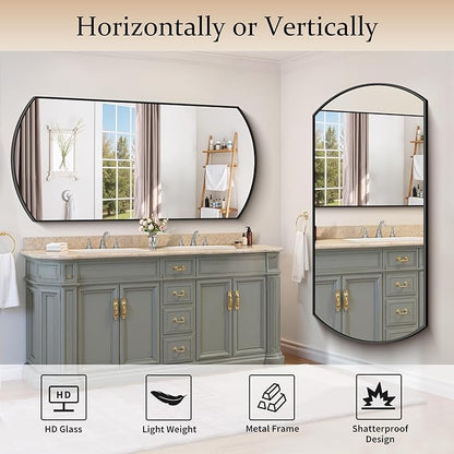 COFENY Bathroom Mirror, 30x60 Inch Black Oval Large Wall Mounted Mirror with Thin Metal Frame, Modern Bathroom Vanity Mirrors for Over Sink, Entryway, Living Room, Bedroom