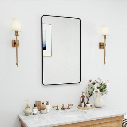 SCWF-GZ 20x30 Rectangle Mirror Full Length Wall Mounted Hanging or Against Wall Metal Frame Dressing Make-up Mirrors for Entryway Bedroom Bathroom Living Room 20 30 inch Black