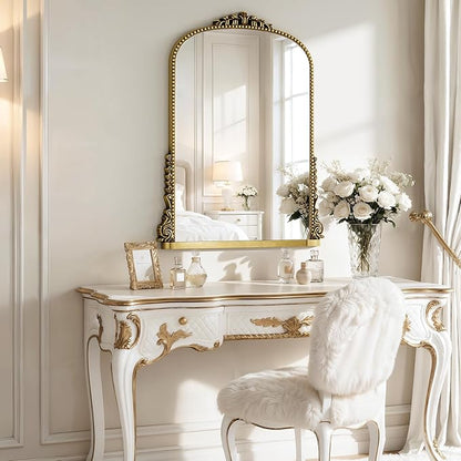 Vintage Gold Ornate Baroque Mirror - 40"X29" Arched Antique Brass Mirror with Full Frame - Traditional Decorative Wall Mounted Mirrors for Wall/Mantel/Entryway/Hallway - Home Decor for Living Room