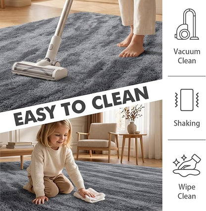 8x10 Ft Extra Large Shag Rugs for Living Room, Ultra Soft Fluffy Furry Area Rugs for Bedroom Indoor Floor, Aesthetic Carpet for Kids Home Decor (Grey)