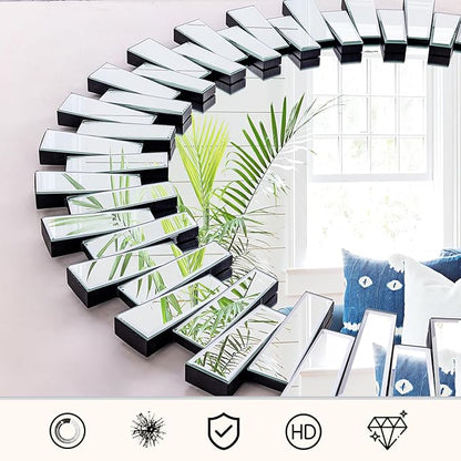 Chende 40'' Large Round Mirror, Modern 3D Decoratiave Wall Mirror with Beveled Glass, Elegant Frameless Circle Mirror for Dining Room, Living Room, Fireplace, Entryway