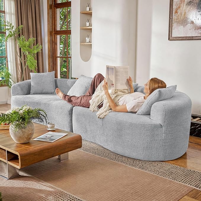 110” Modern Curved Sofa,Oversized Couch for Living Room,Cloud Couch with Boneless Couchs,Modular Sectional Sofa with Deep Seat,No Assembly Required,Light Gray