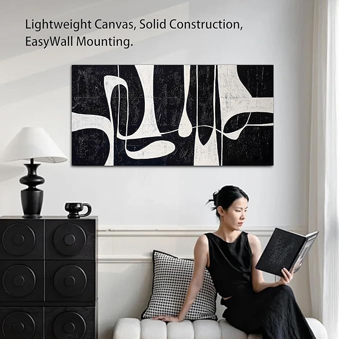 Tarfupth Black and White Abstract Wall Art for Living Room Minimalist Line Large Canvas Artwork for Bedroom Home Office Wall Decor Modern Canvas Prints 20"x40"