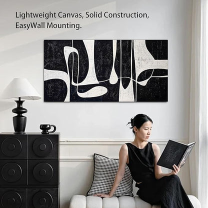Tarfupth Black and White Abstract Wall Art for Living Room Minimalist Line Large Canvas Artwork for Bedroom Home Office Wall Decor Modern Canvas Prints 24"x48"