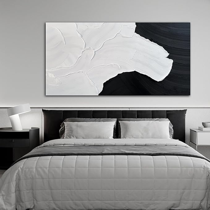 Tarfupth Black and White Abstract Wall Art for Living Room Hand-Painted Large Abstract Wave Oil Paintings Textured Artwork for Bedroom Office Home Decor 35x71 Inch