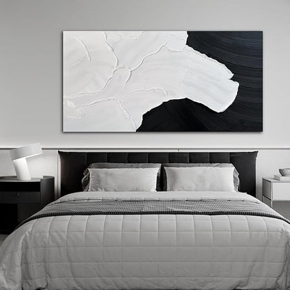 Tarfupth Black and White Abstract Wall Art for Living Room Hand-Painted Large Abstract Wave Oil Paintings Textured Artwork for Bedroom Office Home Decor 35x71 Inch