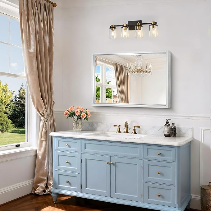 30x22 Silver Bathroom Mirror, Brushed Silver Rectangular Mirror for Wall, 0.6" Thickened Deep Frame Mirrors for Bathroom Sink, Shatterproof Tempered Glass, Antirust, Horizontally or Vertically