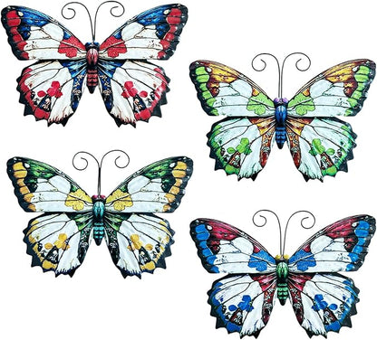 LWINGFLYER 4 Pcs Vintage Metal Wall Decor Butterfly & Flower - Rustic Farmhouse Metal Wall Art for Indoor Bathroom & Outdoor Fence Decoration (Butterflies)