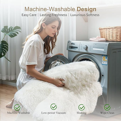 KICHOWUA Thick Area Rug 5x8 Cream White Fluffy Shag for Bedroom, Washable Fuzzy Rug for Living Room, Modern Soft Shaggy Furry Plush Thickened Carpet for Kids Boys Girls Dorm Room Nursery, Ivory