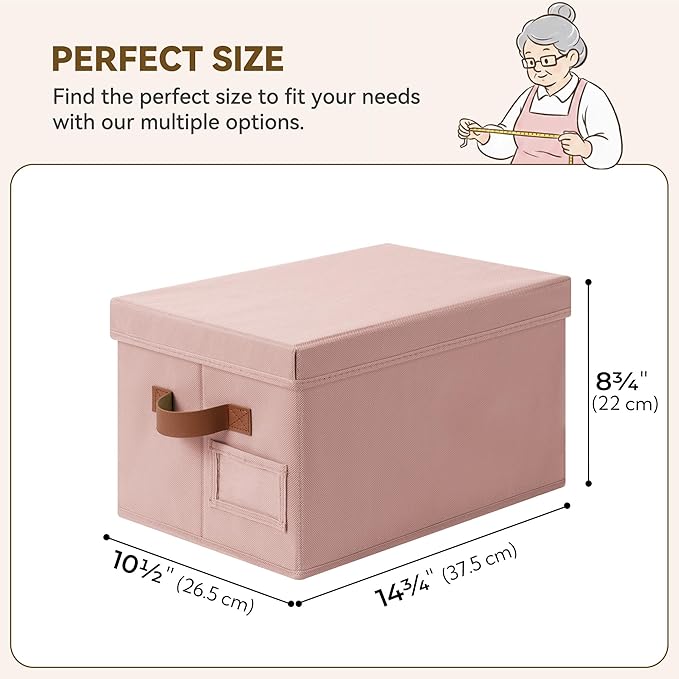 GRANNY SAYS Storage Basket with Lid, Linen Fabric Storage Bins with Label, Decorative Storage Boxes, Clothes Storage and Organization, Memory Keepsake Box, 3-Pack, Pink
