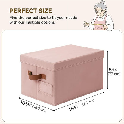 GRANNY SAYS Storage Basket with Lid, Linen Fabric Storage Bins with Label, Decorative Storage Boxes, Clothes Storage and Organization, Memory Keepsake Box, 3-Pack, Pink